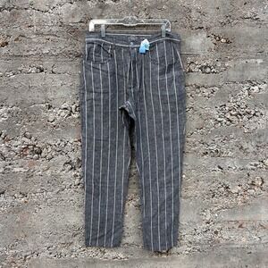 Alex Crane Size 32x29 Cham Linen Pants Gray Stripe Straight Leg Button Fly